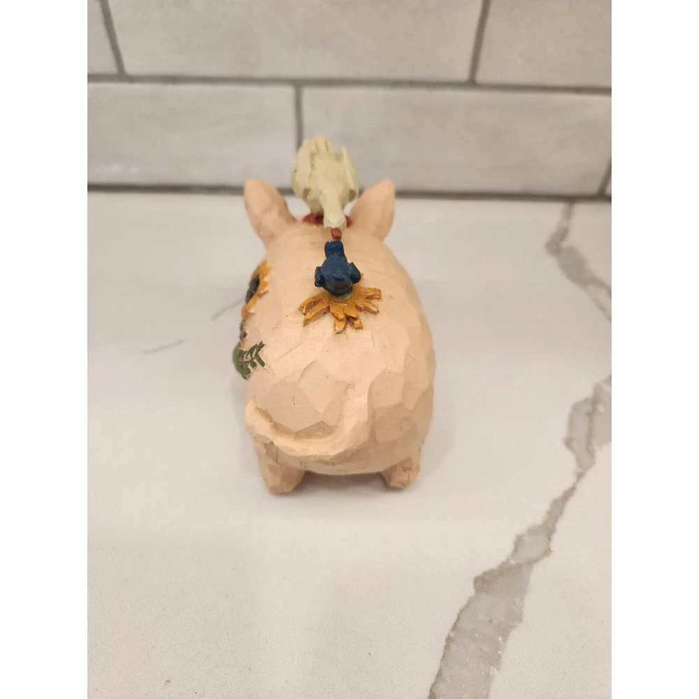 Resin Pig With Goose And Bird On Back And Sunflower Design On His Side Farmhouse